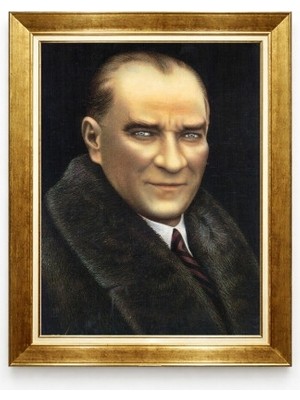 Atatürk Klasik Kürk Yakalı Portre Tablo - Lüks Ofis ve Salon Dekorasyonu