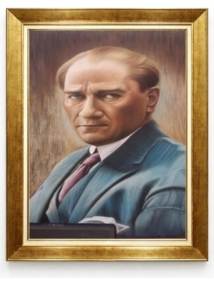 Atatürk Yağlı Boya Dokulu Renkli Kanvas Tablo - Sanatsal Tasarım Lüks Çerçeveli Atatürk Portresi