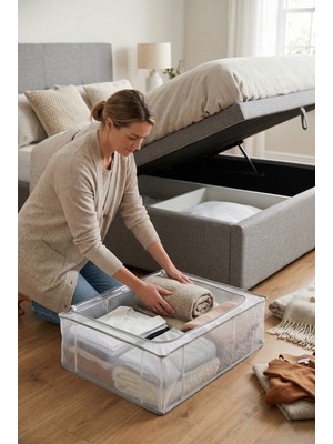 Empressco Ser&yat Şeffaf Çizgili Kareli Desen Baza Altı Hurç Pencereli 66X45X22CM Büyük Boy Organizer Demirli Hurç - Fiyatı, Yorumları