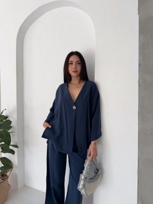 Win Moda Modal Kumaş Salaş Ikili Takım Bol Paça Pantolonlu Oversize Kadın Takım /kimono Takım