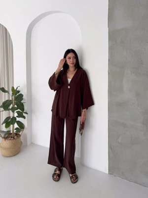 Win Moda Modal Kumaş Salaş Ikili Takım Bol Paça Pantolonlu Oversize Kadın Takım /kimono Takım