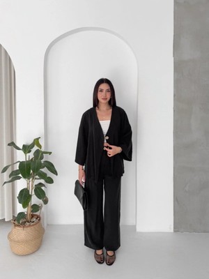 Win Moda Modal Kumaş Salaş Ikili Takım Bol Paça Pantolonlu Oversize Kadın Takım /kimono Takım