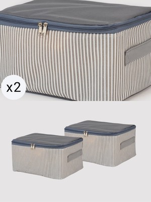 Empressco Nacarev 2 Adet Küçük Boy Antrasit Çizgi Desenli Baza Altı Valiz Düzenleyici Organizer, Hurç Seti 30X20X15 cm - Fiyatı, Yorumları