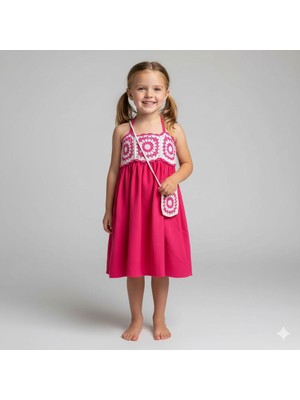 Talin Handmade El Örgüsü Motifli Yazlık Kız Çocuk Elbise & Çanta Seti