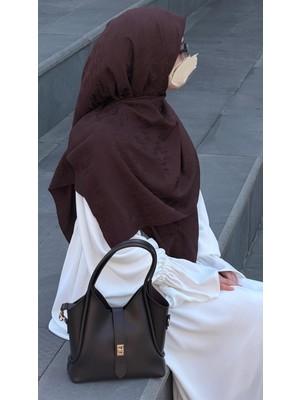 Qalortex Scarf Premium Jakarlı Mira B.boy Eşarp - Acı Kahve