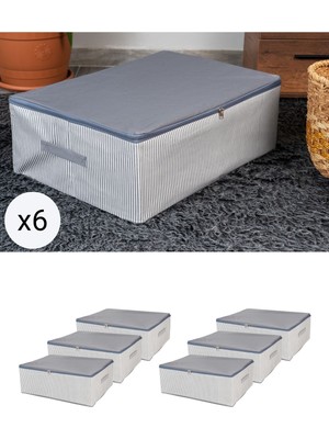 Empressco Nacarev 6 Adet Büyük Boy Antrasit Çizgi Desenli Baza Altı Düzenleyici Hurç Seti 60X40X20 cm - Fiyatı, Yorumları
