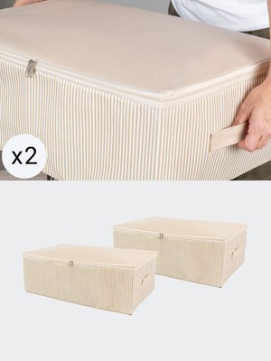 Empressco Nacarev 2 Adet Mega Boy Krem Çizgi Desenli Yastık Yorgan Düzenleyici Baza Altı Hurç Seti 75X40X20 cm - Fiyatı, Yorumları