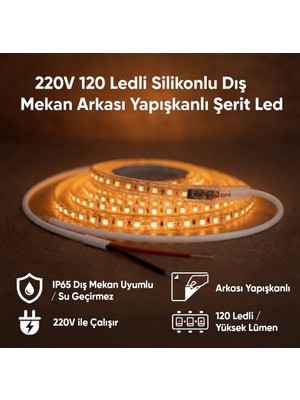 AC Aydınlatma 220V 120 LED Dış Mekan Şerit LED Amber Işık Arkası Yapışkanlı Suya Dayanıklı Dekoratif Aydınlatma