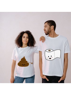 Çılgıntrend Sevimli Kaka ve Tuvalet Kağıdı Tasarımlı Eş Tişörtleri - Komik Sevgili Tshirt Kombini
