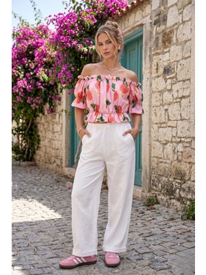 Pastelastore Madonna Yaka Kadın Bluz – Lastik Detaylı Rahat Kesim