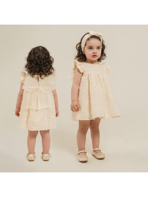 Blumi Kids Kız Bebek Bandanalı 3D Çiçek Detaylı Müslin Elbise Seti