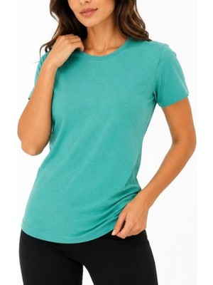 Evrenial Kadın Basic Tişört Bisiklet Yaka Kısa Kol Günlük Yazlık Slim Fit T-Shirt