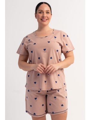 Vienetta Pamuklu Kadın Büyük Beden Kısa Kol Şortlu Pijama Takım, 601024