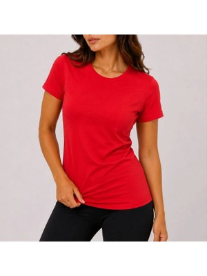 Evrenial Kadın Basic Tişört Bisiklet Yaka Kısa Kol Günlük Yazlık Slim Fit T-Shirt