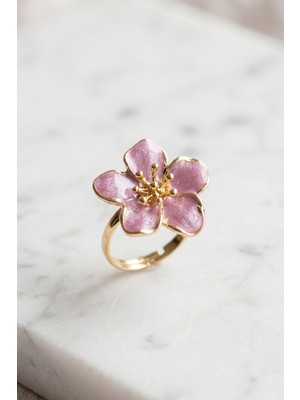 Aurrari Gold Ayarlanabilir Mor Sakura Çiçeği Yüzük