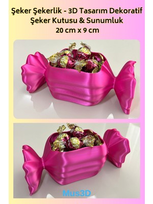 MUS3D Şeker Şekerlik - 3D Tasarım Dekoratif Şeker Kutusu & Sunumluk 20 cm x 9 cm