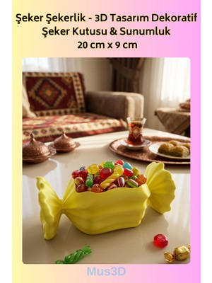 MUS3D Şeker Şekerlik - 3D Tasarım Dekoratif Şeker Kutusu & Sunumluk 20 cm x 9 cm