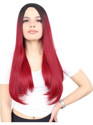 Uravas Store Fiber Sen Uzun Düz Peruk / Siyah / Kızıl Ombreli