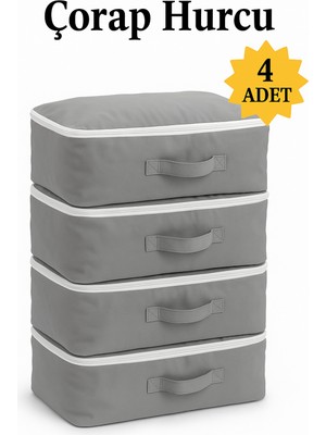 Empressco Yellow Stary Home Decor (4 Adet) Çorap Hurcu Gri Kumaş Organizer Fermuarlı Saklama Hurcu Çekmece Içi Düzenleyici 29X24X17CM - Fiyatı, Yorumları