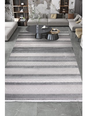 Youday Accessories Youdayhomecollection Roxstone-Gri/bej - Salon , Oturma Odası ve Koridor Halısı-Robot Süpürge Uyumlu-Kolay Temizlenebilir - 120X450