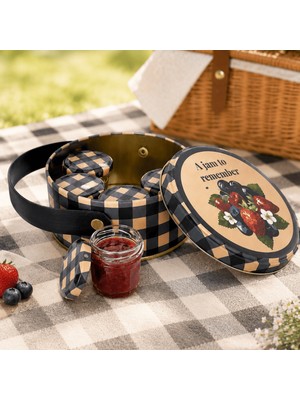Sarkap Home 1 L Raspberry Mavi Deri Saplı Kutu ve 5'li 30 ml Kavanoz Piknik SETI140X65 mm
