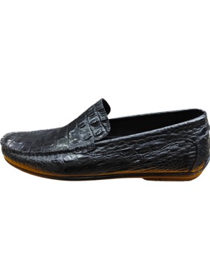 King Shoes Timsah Baskılı Siyah Yazlık Erkek Ayakkabı