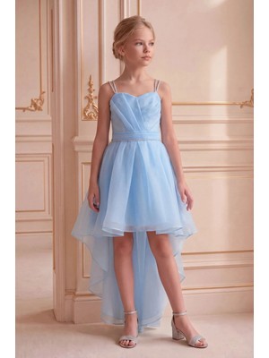Butik Happy Kids Kız Çocuk Abiye Bebemavi   Taş Kordon Askılı Kalp Yaka  kuyruklu  Şifon Abiye Elbise 10-15  Yaş