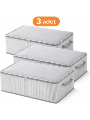 Empressco Evella Home 3’lü Çizgili Baza Altı Hurcu 65X45X22 cm Yer Kaplamayan Fermuarlı Saklama Düzenleyici Seti - Fiyatı, Yorumları