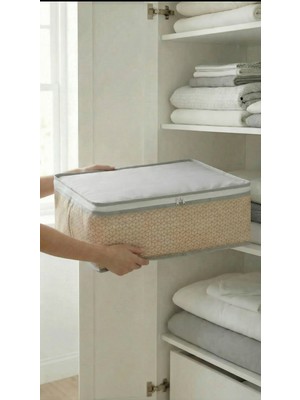 Empressco Evsella 4’lü Bej Geometrik Çizgili Baza Altı Çekyat Hurç Organizer 60×40×22 cm - Fiyatı, Yorumları