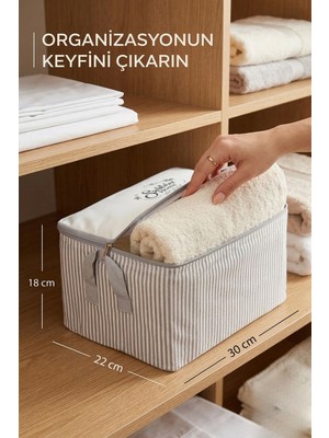 Empressco Textile Sweet Küçük Boy Beyaz Gri Çizgili Baza Altı Düzenleyici 30X22X18 - Fiyatı, Yorumları