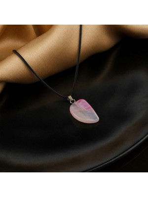 Lia Charm Pembe Akik Doğal Taş Kolye -Yaprak Kesim(2 Adet)