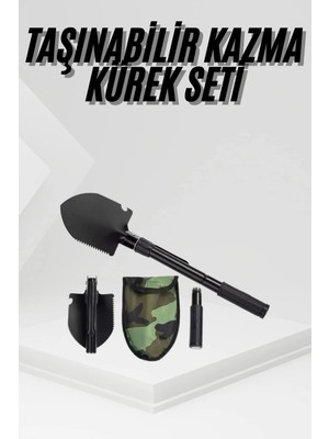 Cenk Xstore Katlanır Portatif Kazma Kürek Seti Portatif Çelik Taşıma Çantalı Pusulalı