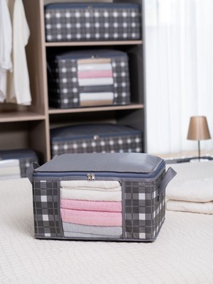 Empressco Nacarev Küçük Boy Pencereli Gri Kare Desen Ekoseli Dolap Içi Düzenleyici Havlu Organizer, Hurç 40X30X20 cm - Fiyatı, Yorumları