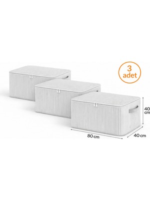 Empressco Evella Home 3 Adet Çizgili Yorgan Hurcu 80X40X40 cm Fermuarlı Büyük Boy Saklama Hurcu - Fiyatı, Yorumları