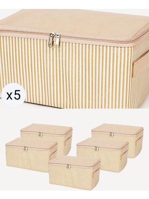 Empressco Nacarev 5 Adet Küçük Boy Krem Çizgi Desenli Baza Altı Valiz Düzenleyici Organizer Seyahat Hurcu 30X20X15 cm - Fiyatı, Yorumları