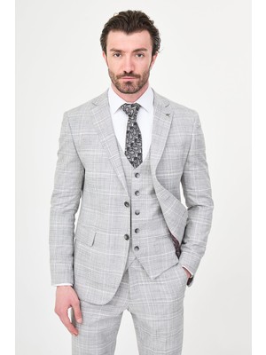MCR Ekoseli Slim Fit Mono Yaka Klasik Erkek Takım Elbise