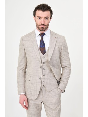 MCR Ekoseli Slim Fit Mono Yaka Klasik Erkek Takım Elbise