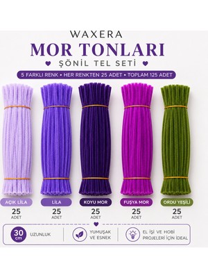 Waxera Mor Tonları Şönil Tel Seti 125 Adet 30 cm Yumuşak ve Esnek Yapı ile Renkli Tasarımlar