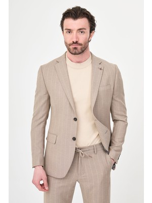 MCR Çizgili Slim Fit Mono Yaka Pantolonu Ipli Erkek Takım Elbise