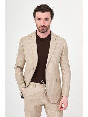 MCR Çizgili Slim Fit Mono Yaka Pantolonu Ipli Erkek Takım Elbise