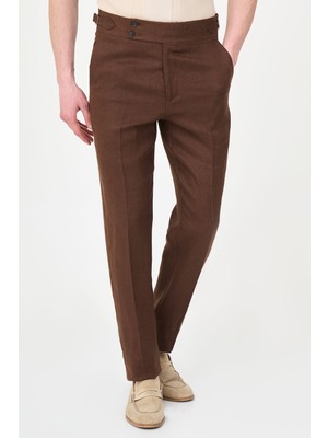 MCR Düz Slim Fit Kemer Tokalı %100 Keten Erkek Pantolon