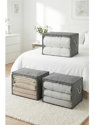 Empressco Rekhome 3 Adet Gri Pencereli Büyük Boy Yastık Yorgan Kazak Hurcu / 60X40X40 - Fiyatı, Yorumları