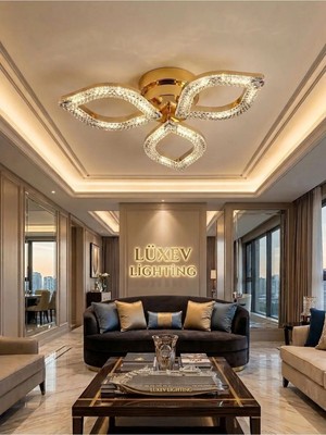 Flora Model Gold 3"lü Ledli 3 Renk Modu Kristal Salon Mutfak Yatak Çocuk Odası Avize