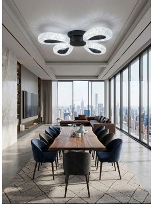 Yağmur Model 4"lü Siyah 3 Renk Modu Ledli Modern Plafonyer Salon Mutfak Çocuk Yatak Odası LED Avize