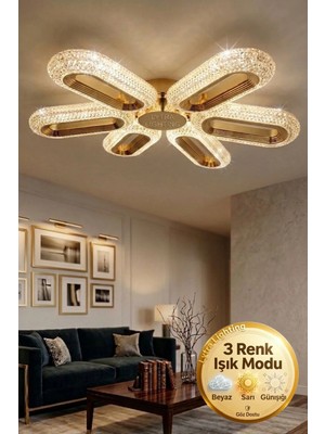 Elips Model 6"lı Gold 3 Renk Modu Ledli Modern Tavana Sıfır Salon Mutfak Yatak Odası LED Avize