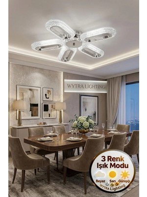 Elips Model 5"li Gümüş 3 Renk Modu Ledli Modern Tavana Sıfır Salon Mutfak Yatak Odası LED Avize