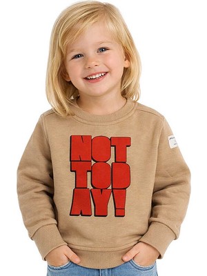 Hupalupa Store HUPALUPA Basic Sweatshirt Dar Kalıp Bej Not Today 5-6 Yaş