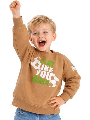 Hupalupa Store HUPALUPA Basic Sweatshirt Dar Kalıp Bej Play Like You 9-10 Yaş