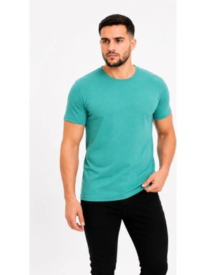Civetta Erkek Basic Tişört Bisiklet Yaka Kısa Kol Günlük Yazlık Slim Fit T-Shirt - Su Yeşili