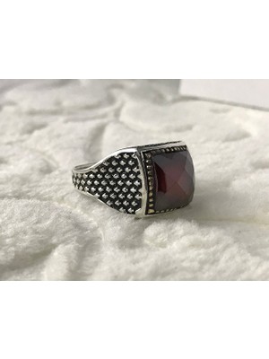 Canka Kırmızı Zirkon Taşlı 925 Ayar Gümüş Erkek Yüzük
